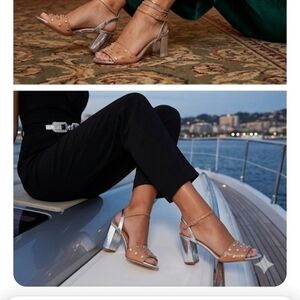 Banana Republic Silver and Tan Studded Heels